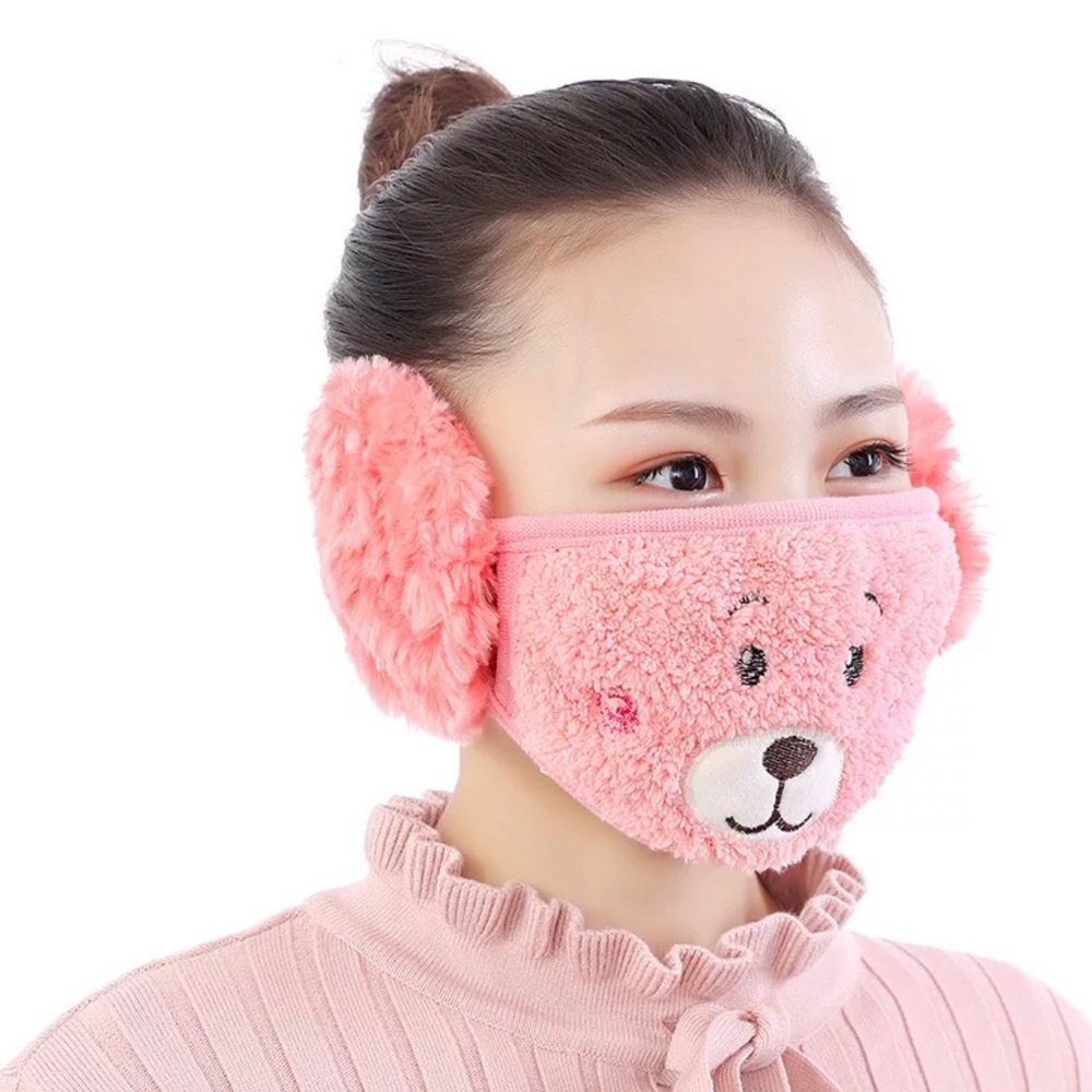 Kids adult dark pink earmuff face warmers